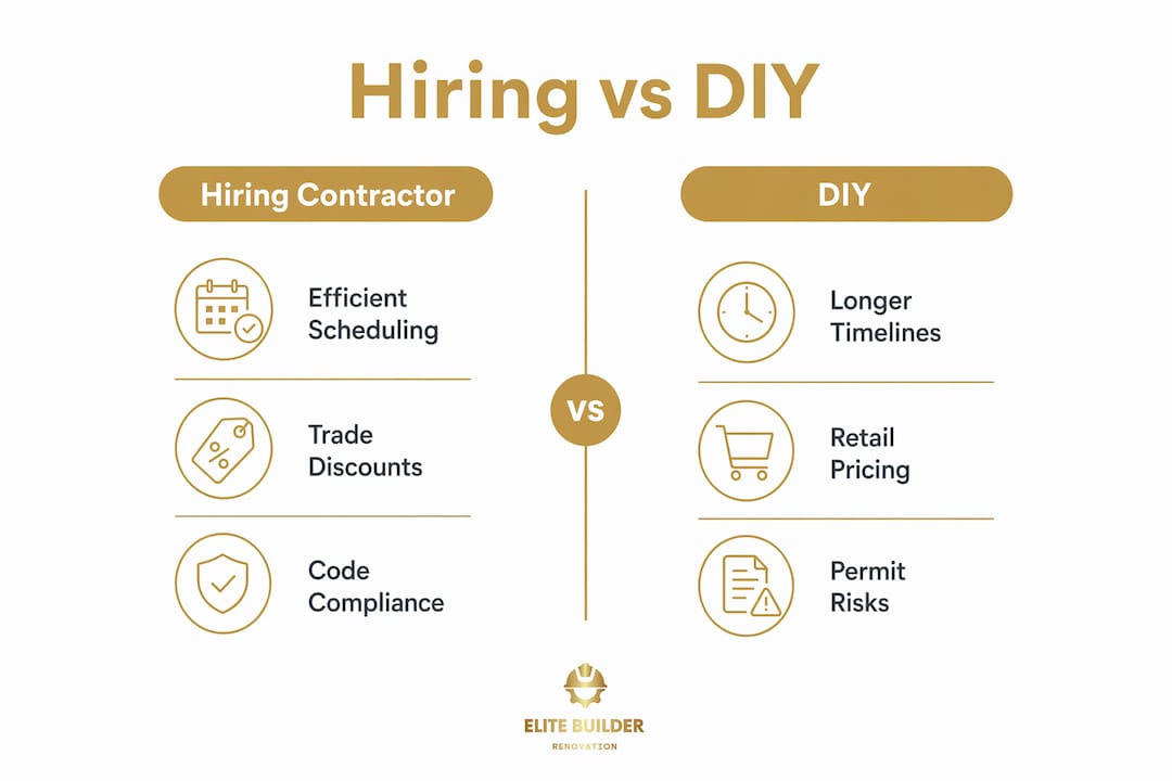 Infographic comparing hiring contractor vs DIY renovation