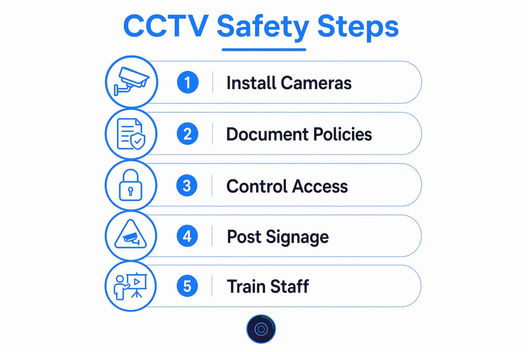 Infographic showing CCTV implementation steps for office safety