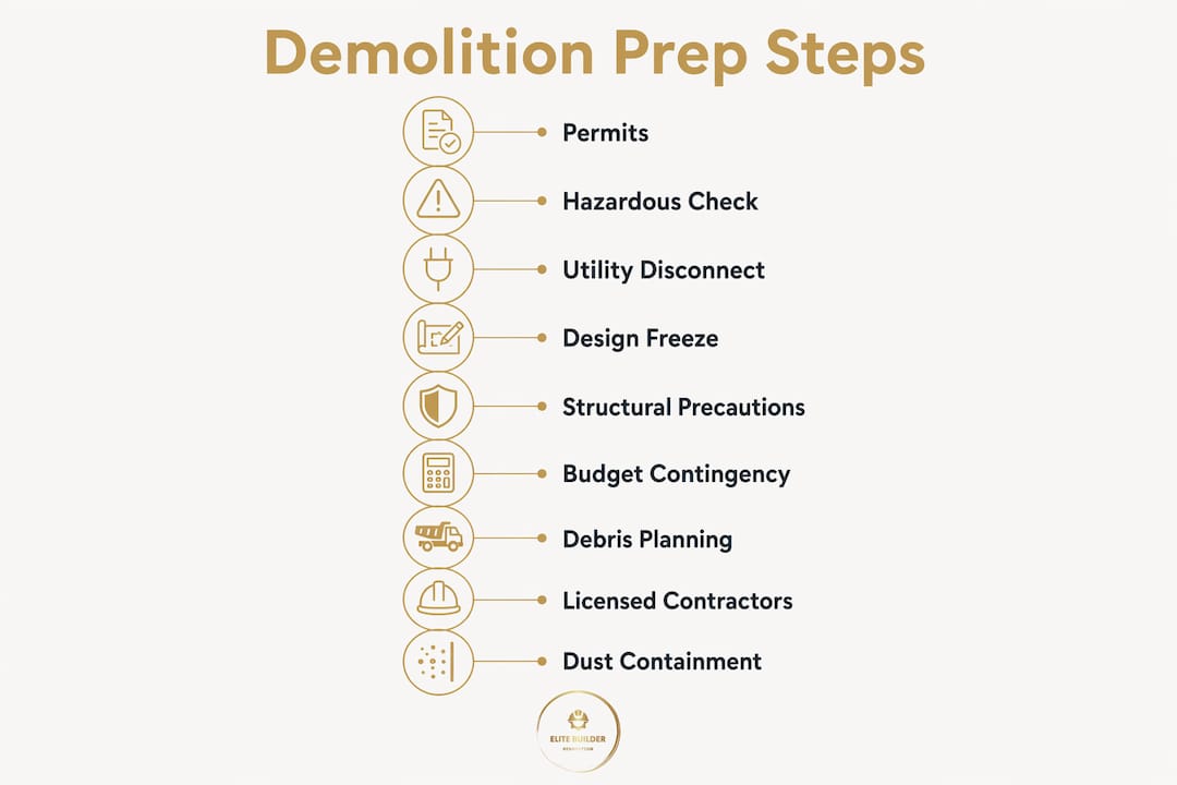 Infographic showing numbered demolition preparation steps