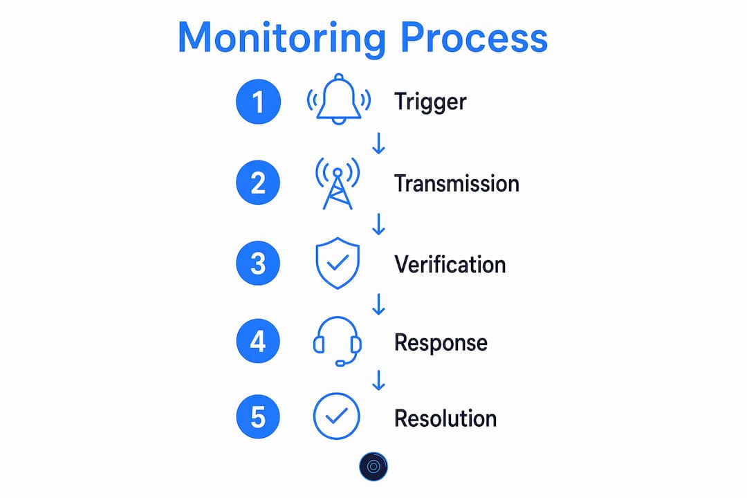 Infographic showing monitored alarm system process steps