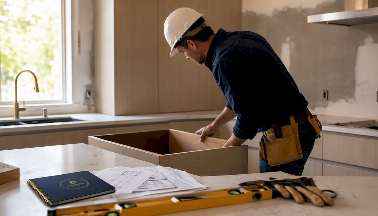 Contractor inspecting renovation work site