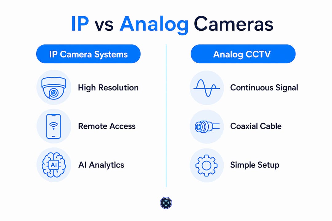 Infographic comparing IP camera systems and analog CCTV