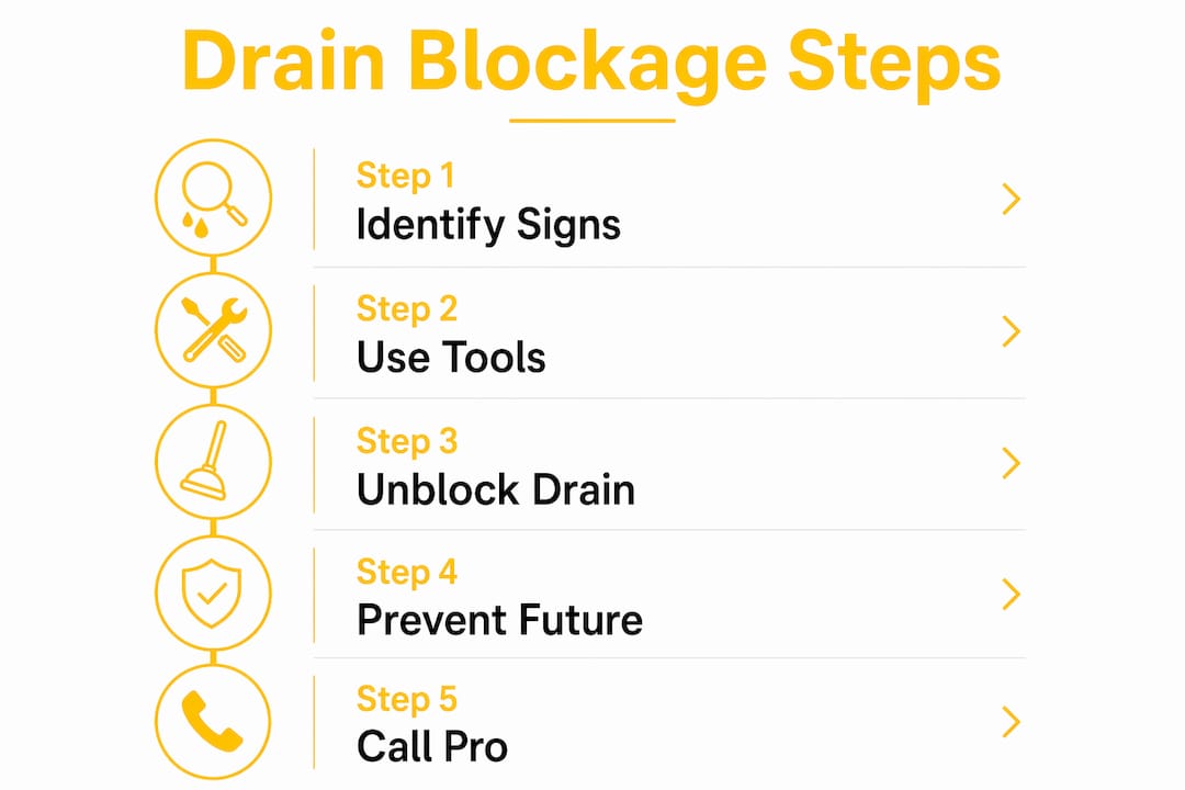 Infographic outlining steps to unblock outside drain
