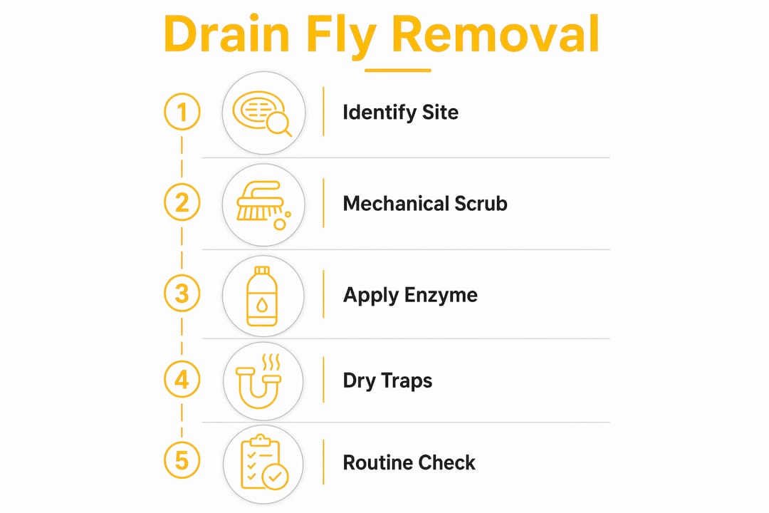 Infographic illustrating steps to remove drain flies effectively