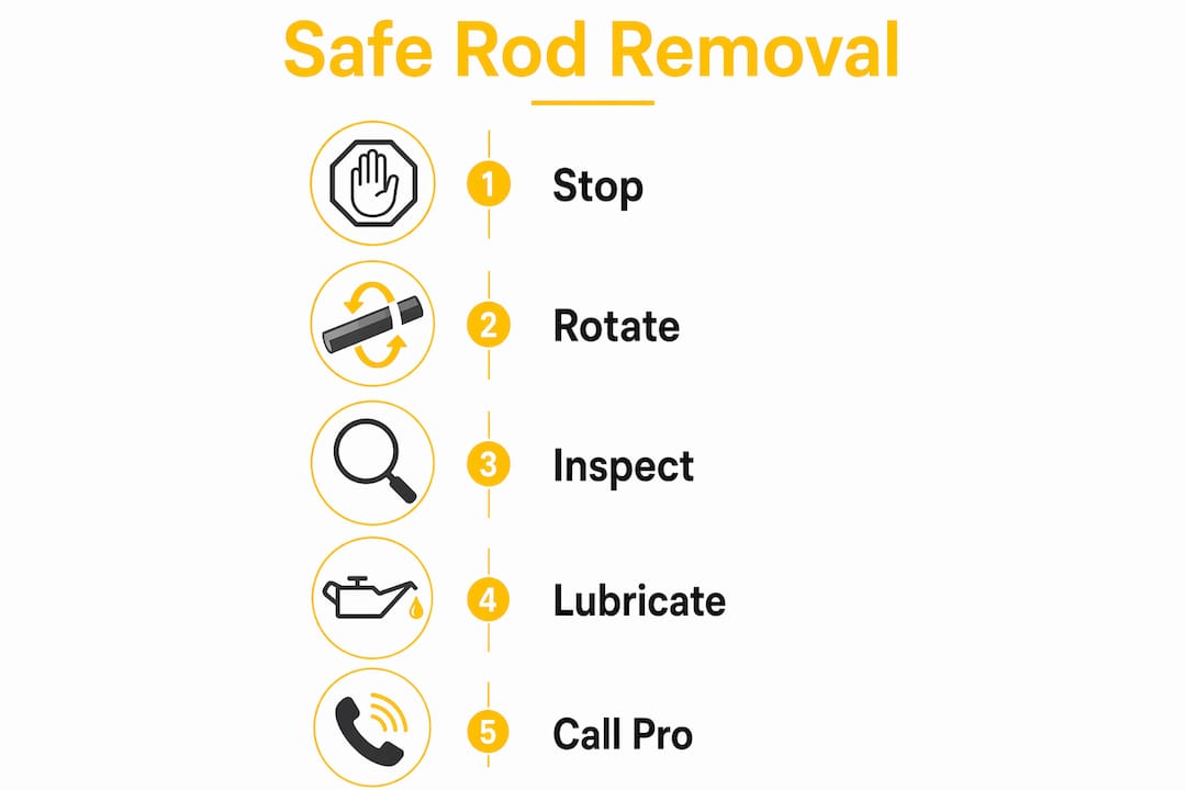 Infographic illustrating safe steps to remove stuck drain rods
