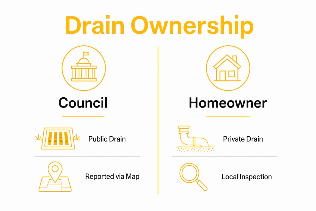 Infographic displaying council vs homeowner drain responsibility
