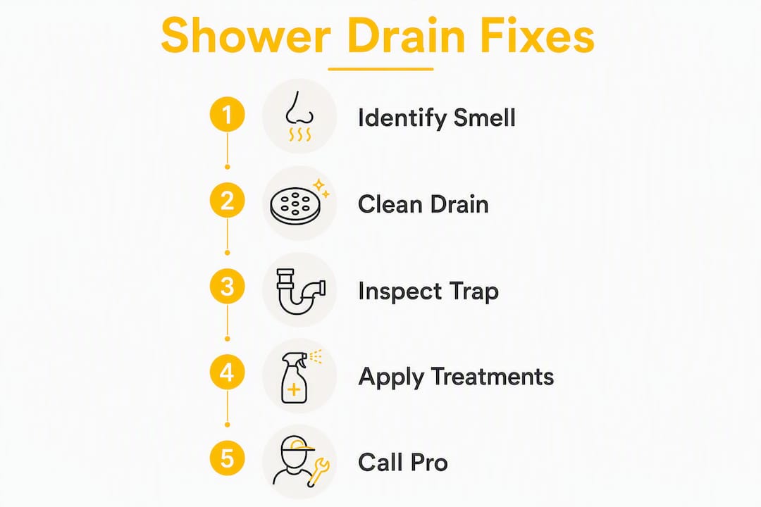 Infographic illustrating steps to fix shower drain smells