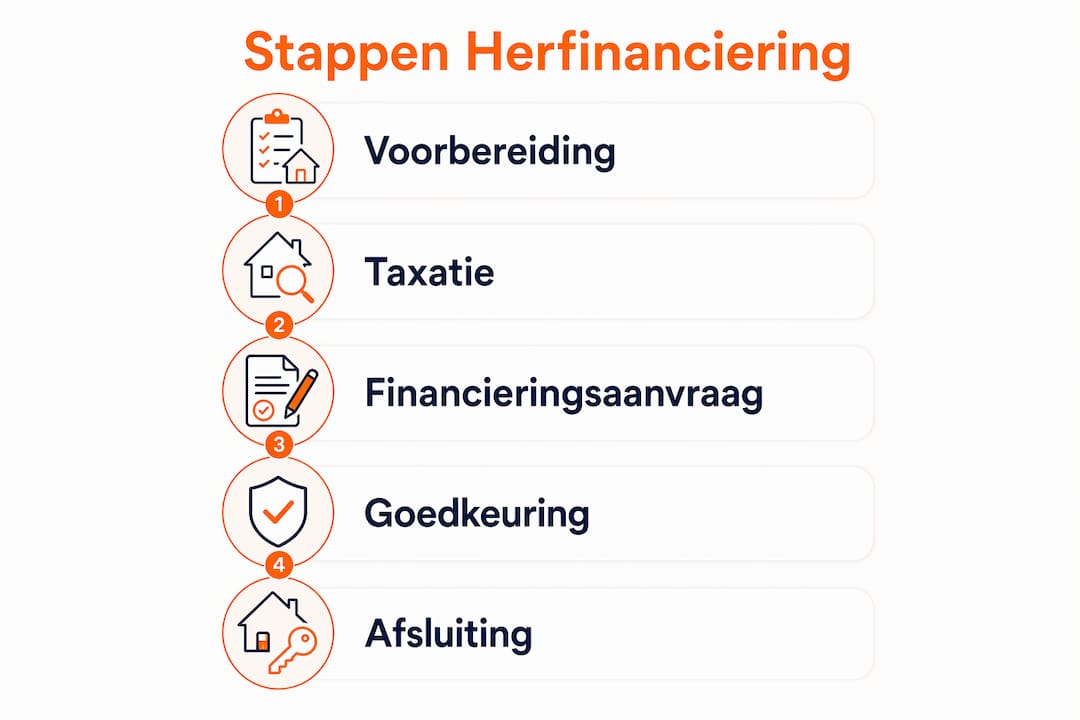 Overzichtelijke infographic met de verschillende stappen van het herfinancieringsproces