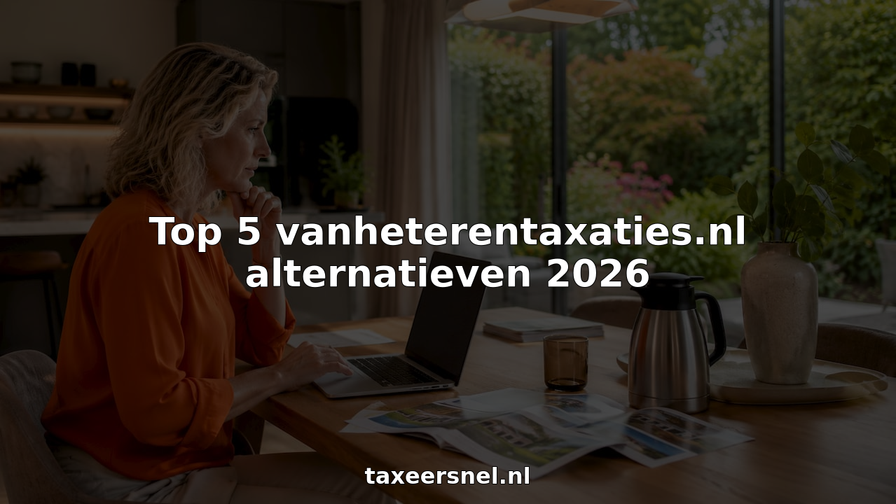 Een woningeigenaar bekijkt de actuele woningwaarde op zijn laptop aan de keukentafel.