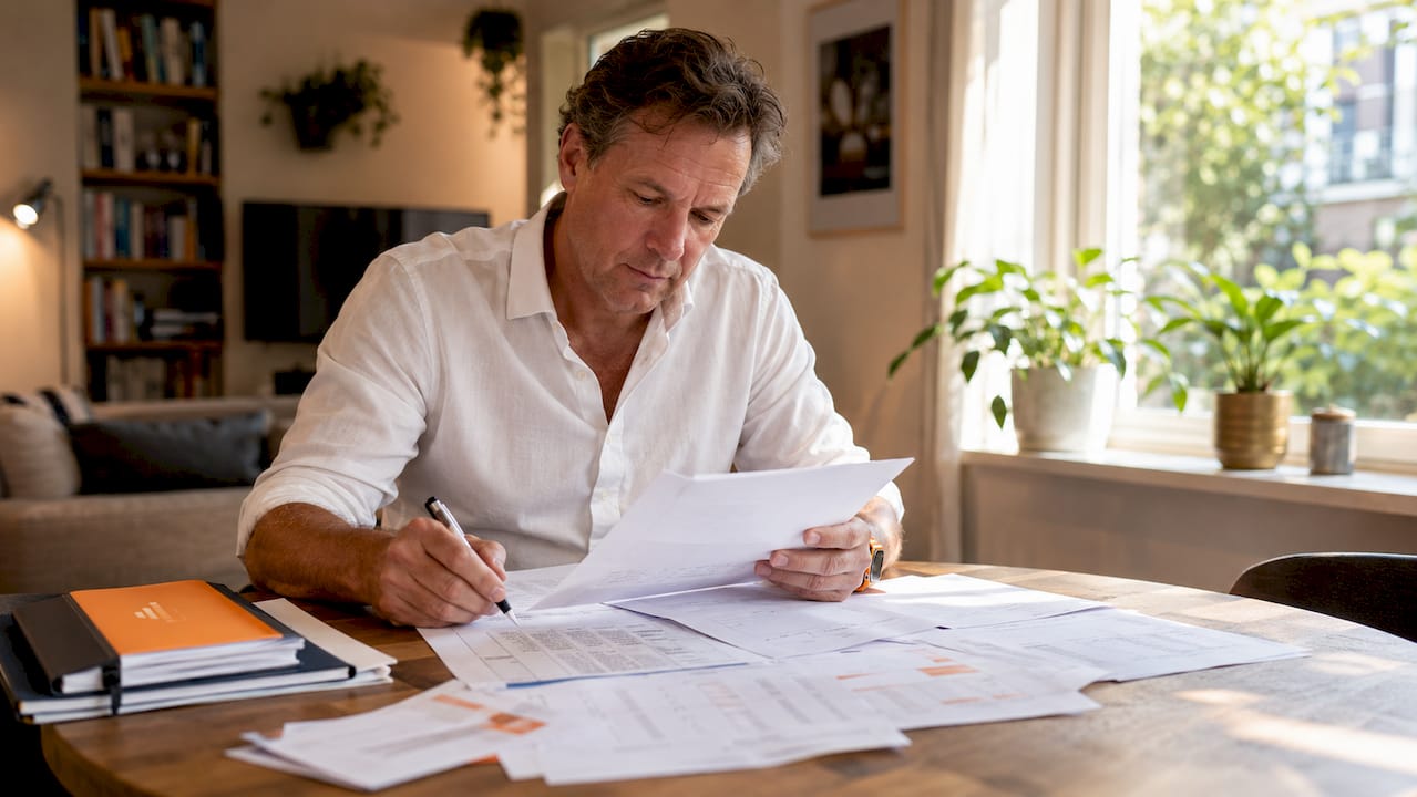 Man bekijkt documenten om te beoordelen of een huurwoning haalbaar is.