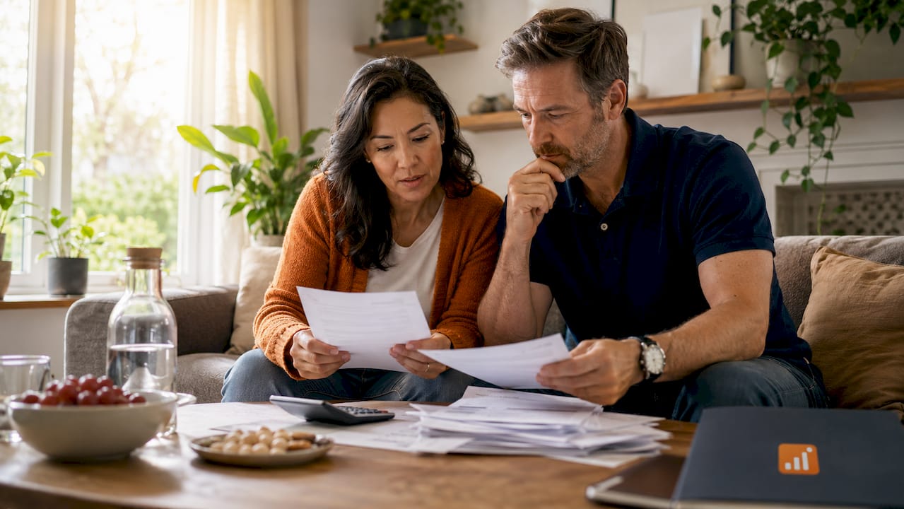Het stel bespreekt samen wat de langdurige verkoop financieel voor hen betekent.