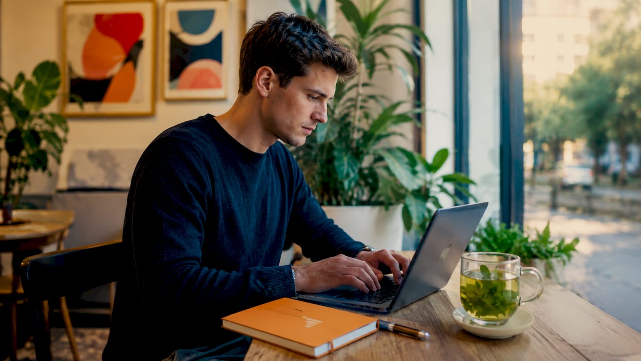 Iemand werkt op een laptop aan woninggegevens