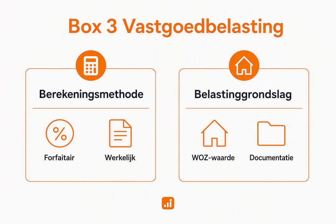 Infographic: Box 3 vastgoed – een overzicht van het verschil tussen forfaitaire en werkelijke rendementen