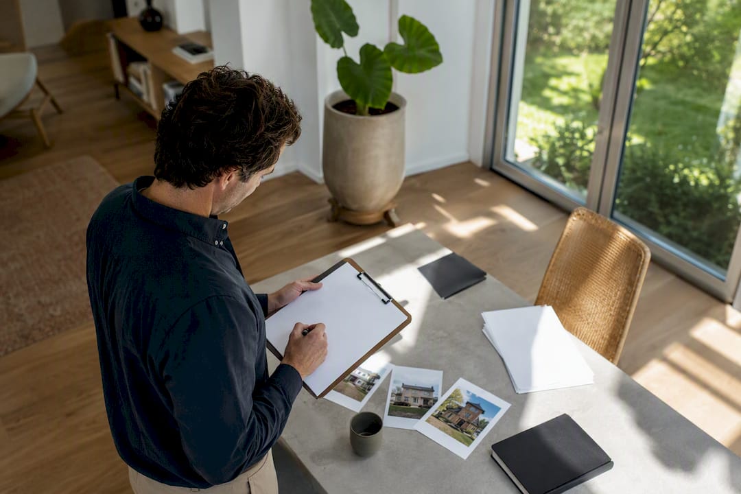 Op het bureau liggen diverse vergelijkingsmaterialen en hulpmiddelen voor de taxateur.