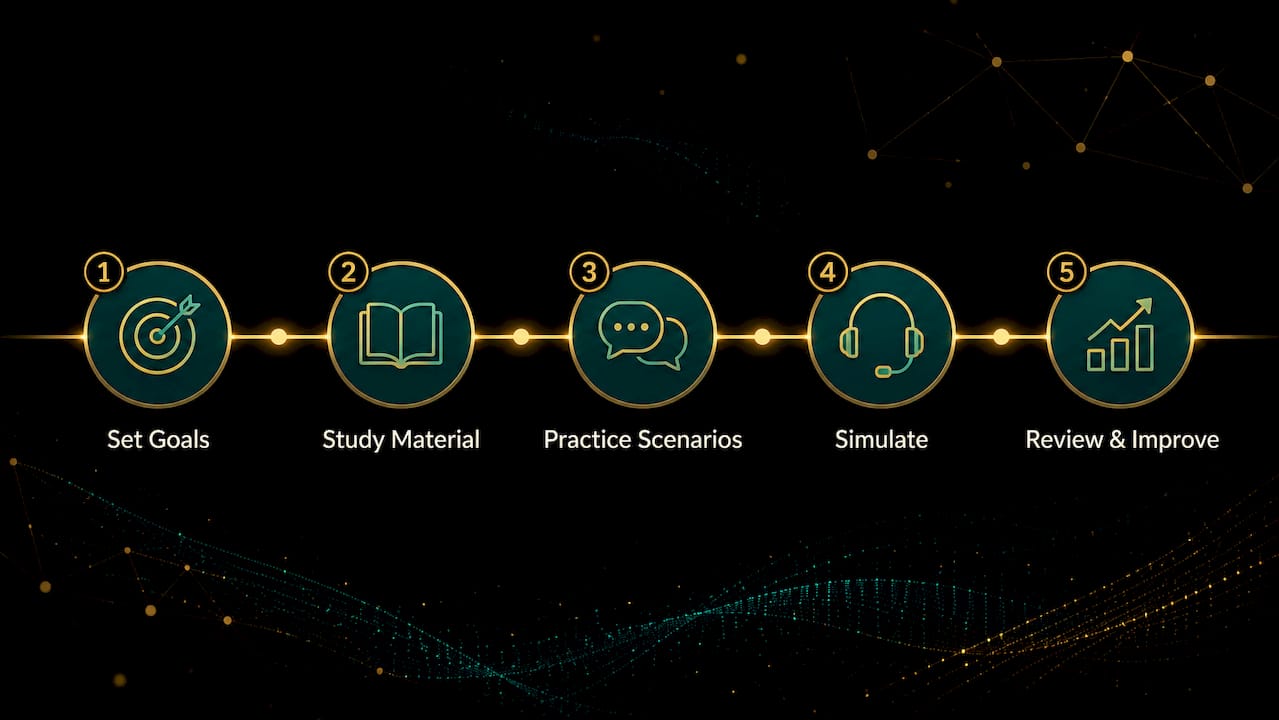 Infographic showing steps to pass customer service exam