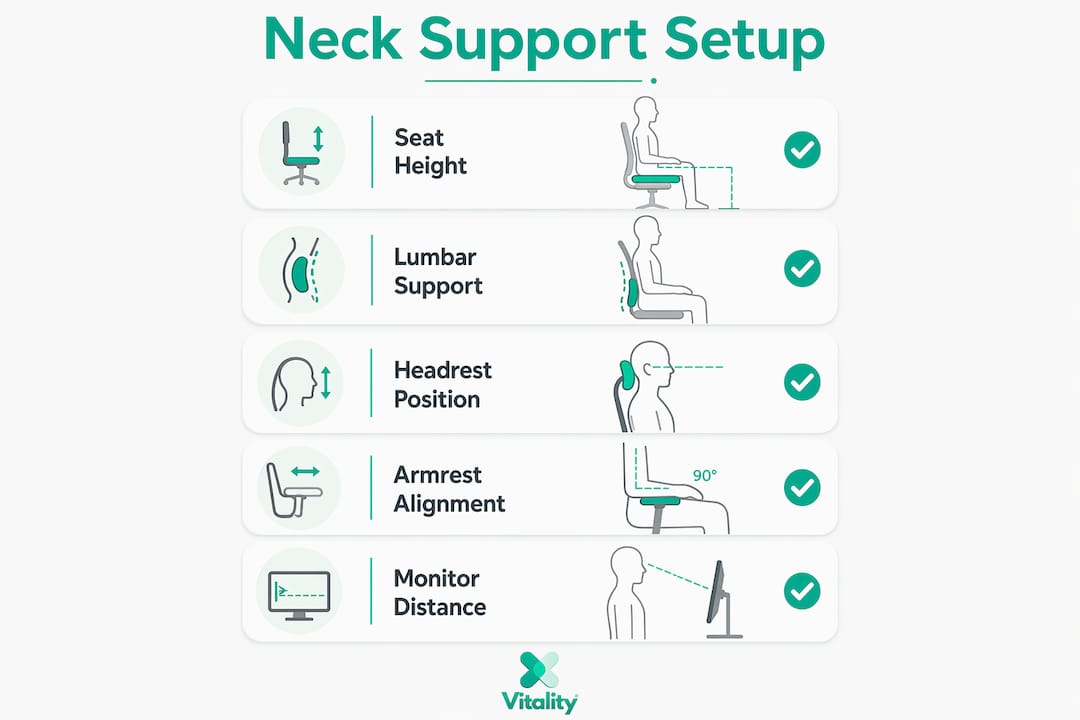 Infographic showing step-by-step neck support setup process