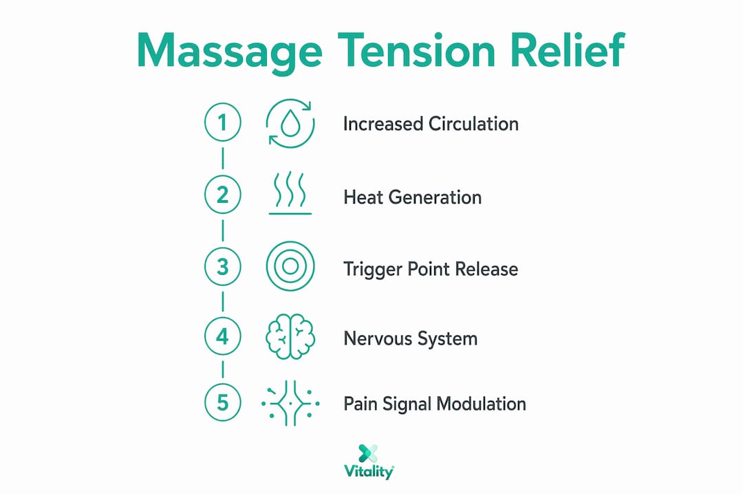 Infographic illustrating massage therapy tension relief steps