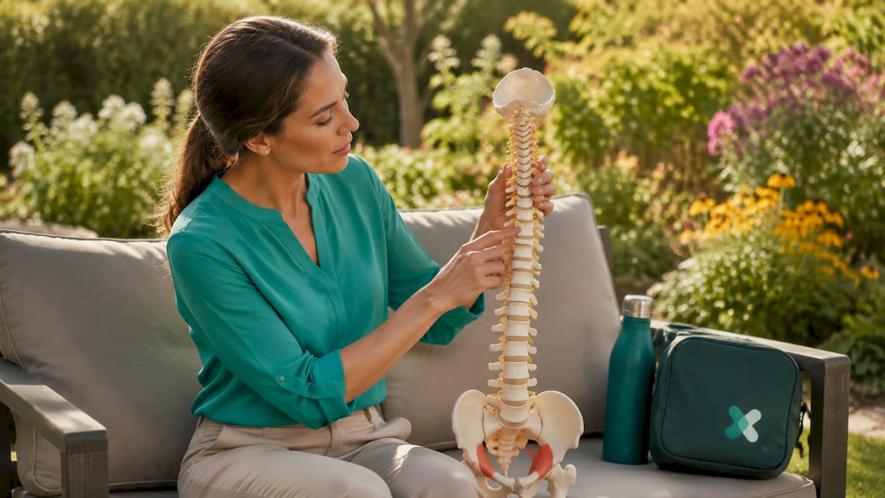 Physical therapist showing cervical spine model side view