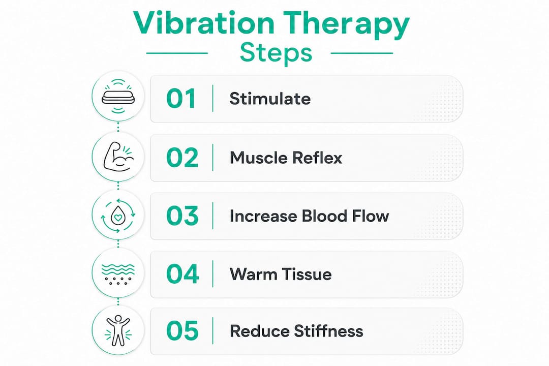 Infographic showing 5 steps of vibration therapy benefits
