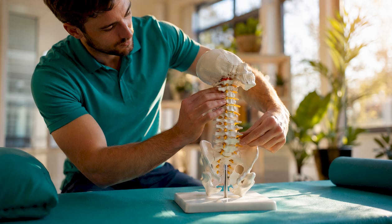 Hands showing cervical spine model biomechanics