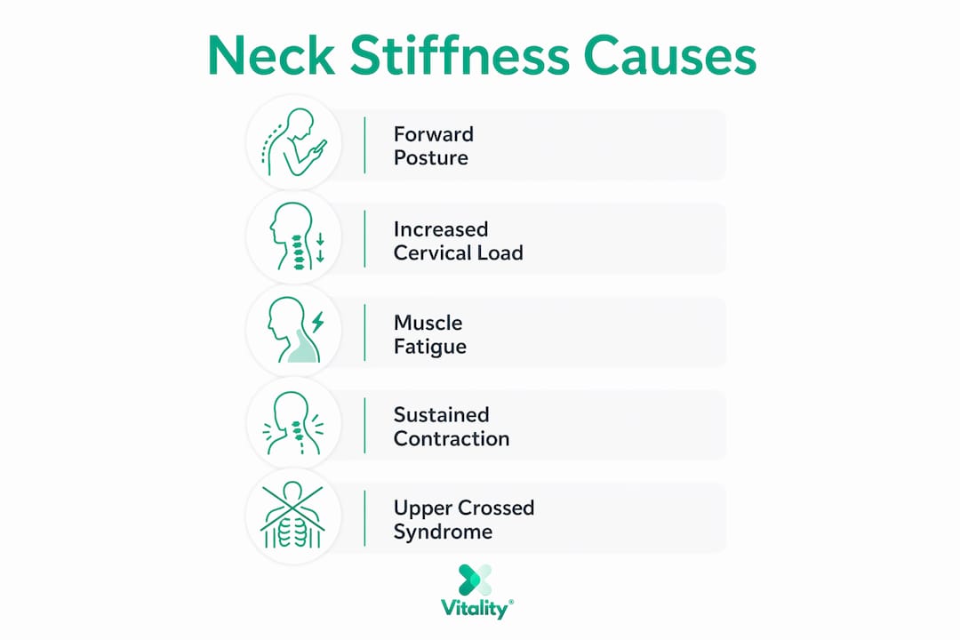 Infographic illustrating causes of neck stiffness