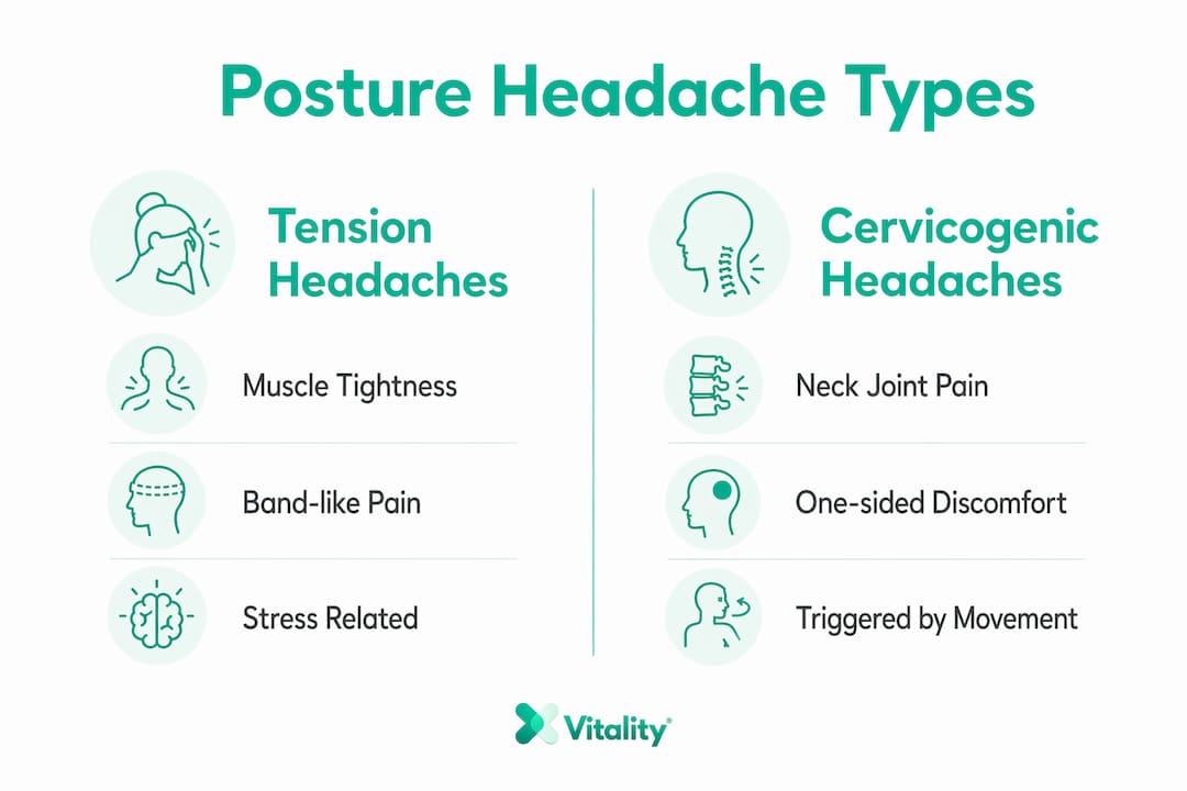 Infographic comparing types of posture-related headaches