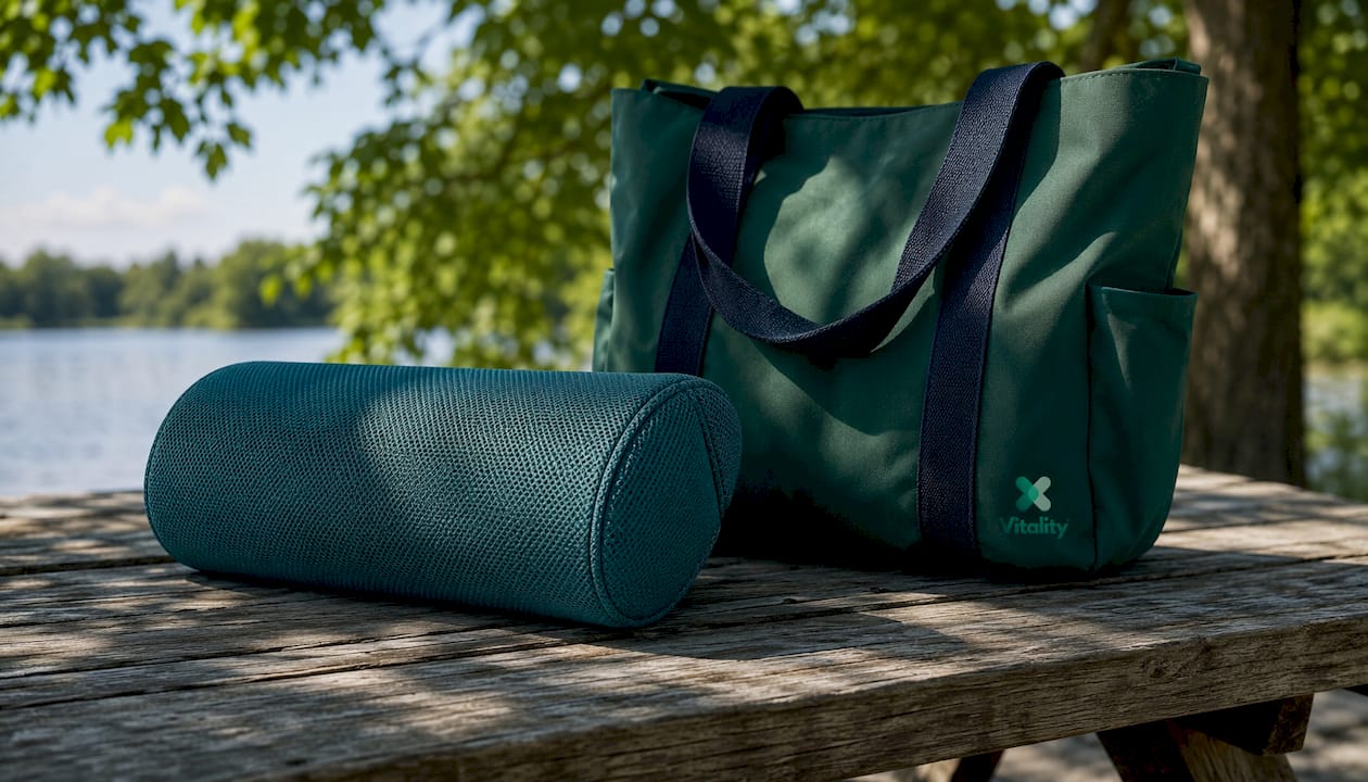 Lumbar support roll near travel bag