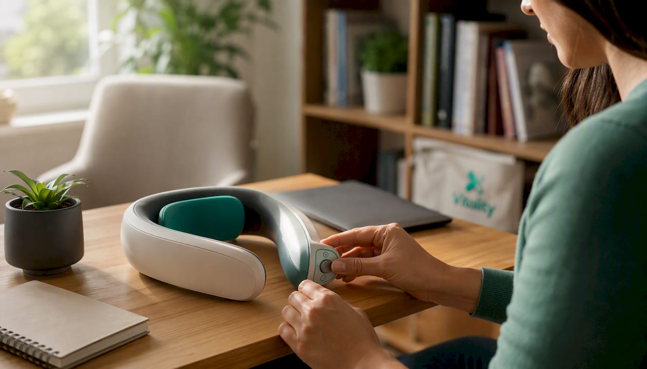 Hands adjusting timer on neck relief device