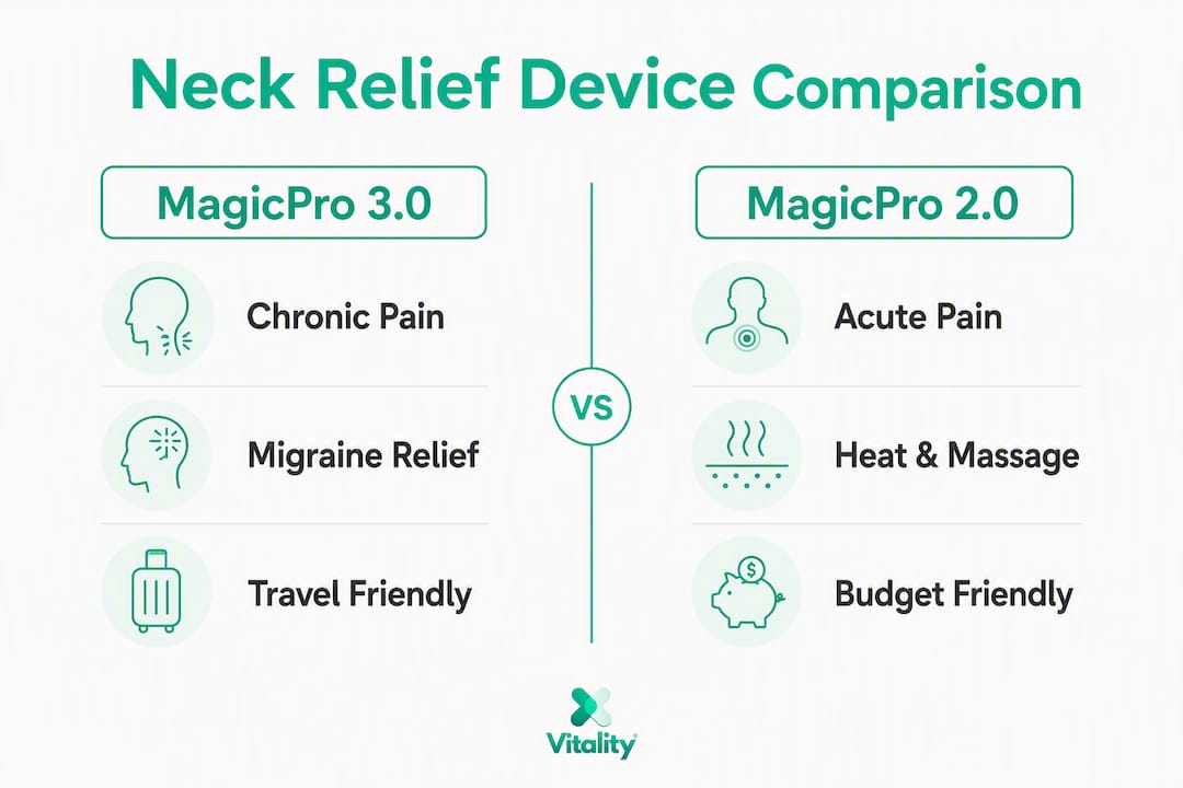 Infographic comparing two portable neck relief devices