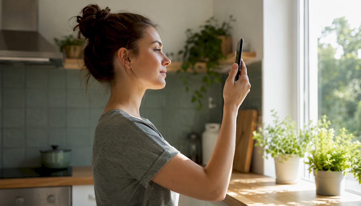 Person holding phone at eye level