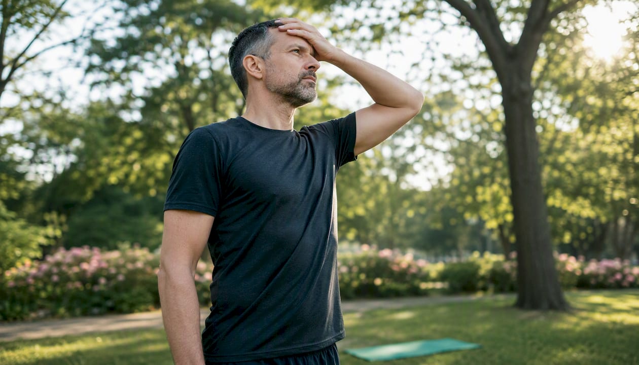 Person applying hand resistance in isometric head hold