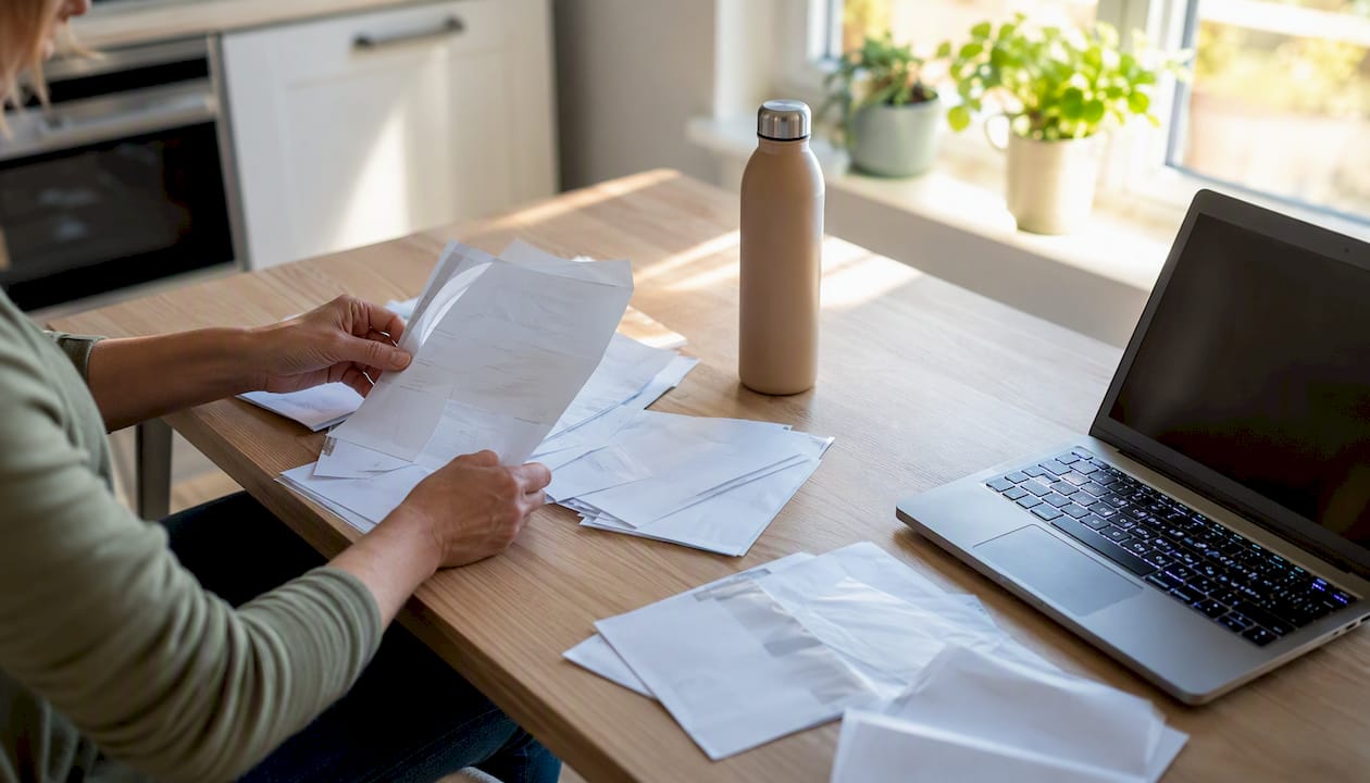 Hands organizing medical claim papers
