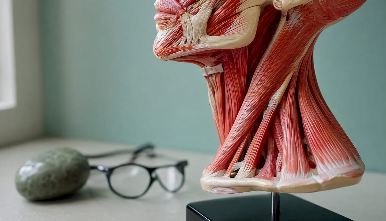 Close-up of anatomical neck muscle model