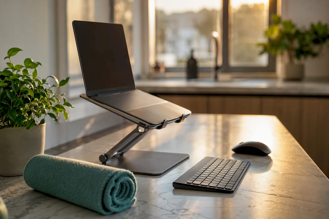 Ergonomic laptop setup with stand and accessories