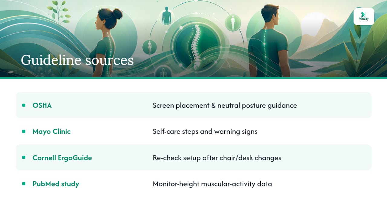 Ergonomic guidelines comparison chart