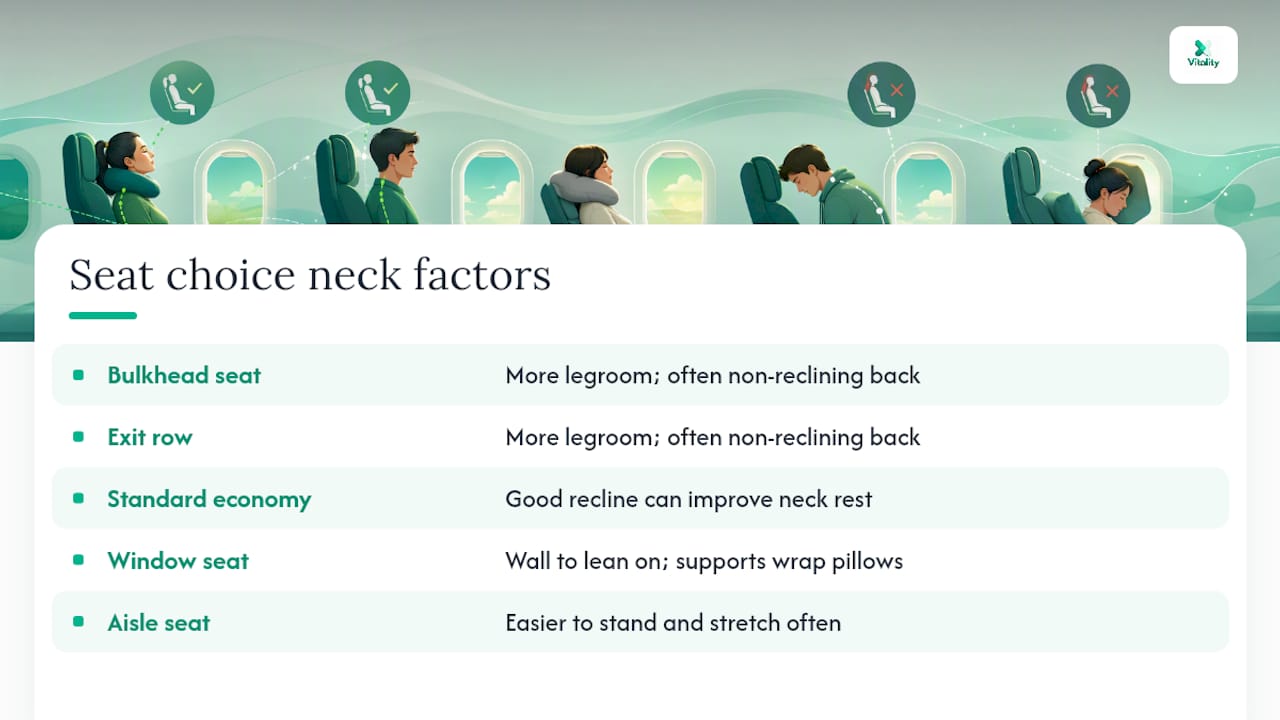 Diagram comparing airplane seats for neck strain relief