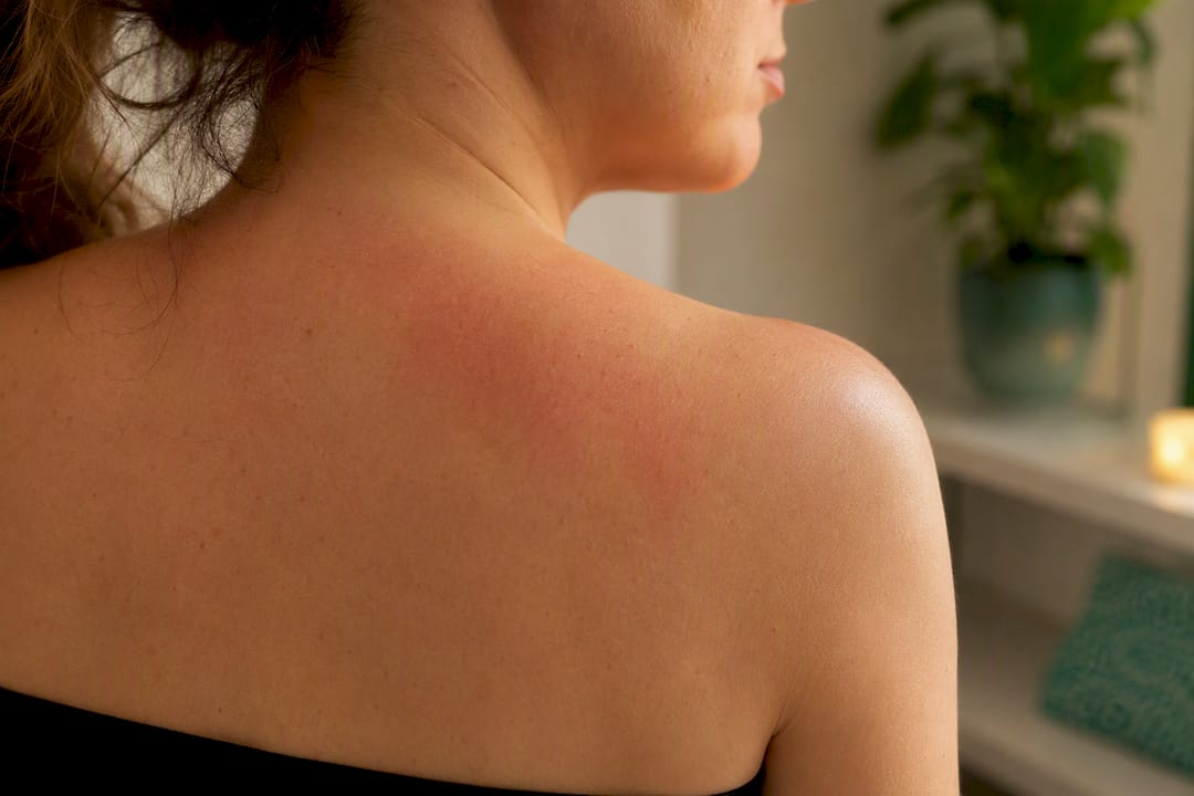 Close-up of lower back with mild skin redness