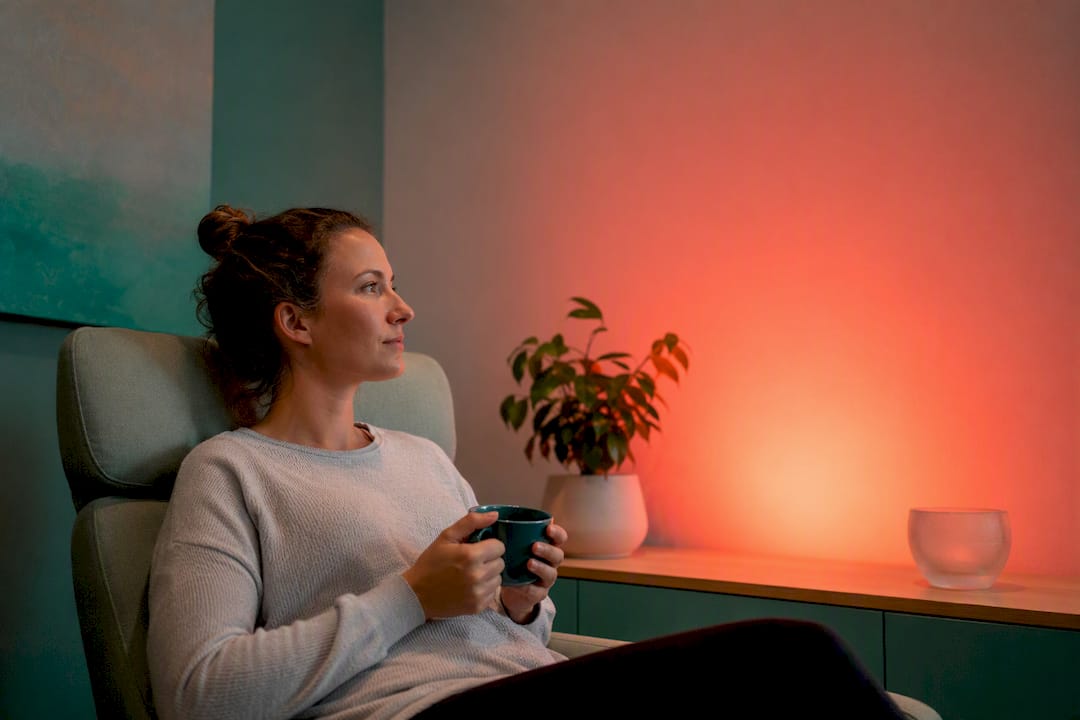 Room illuminated by indirect red ambient light