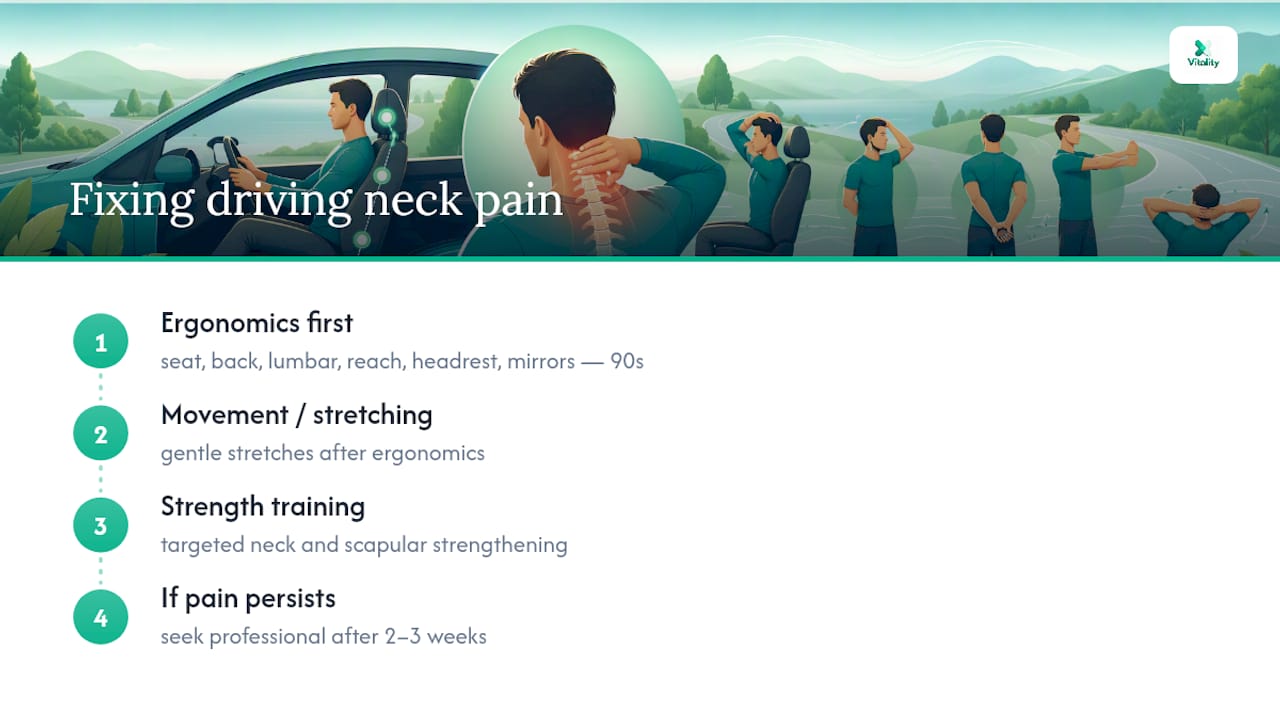 A Clinician-Minded Take on Fixing Driving Neck Pain — overview diagram