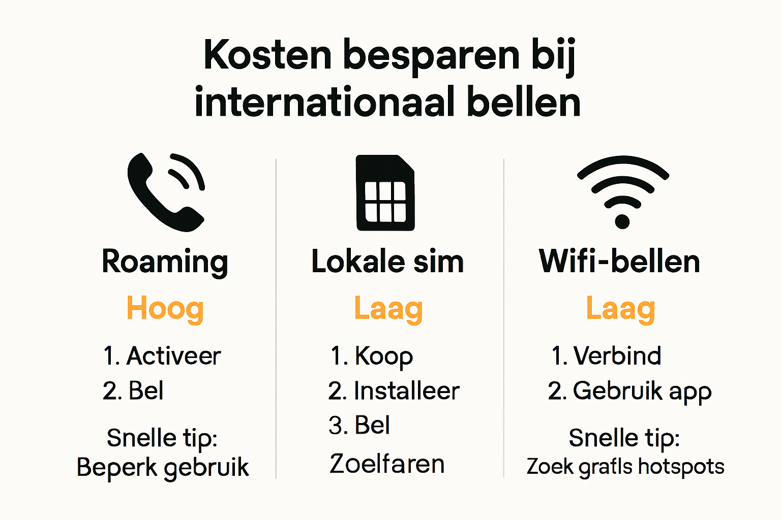 Infographic over kostenbesparende internationale belmethoden