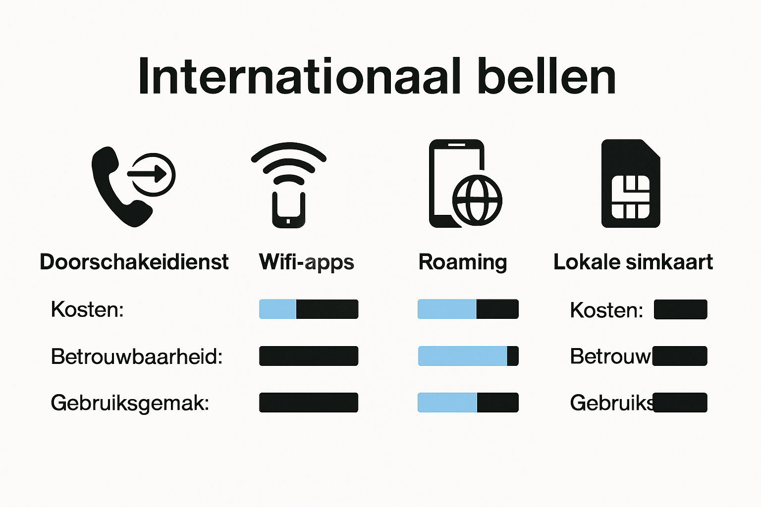 Infographic comparing international call strategies without wifi