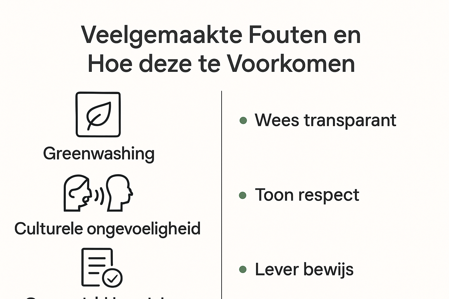 Infographic met veelgemaakte fouten en oplossingen in internationale duurzame communicatie