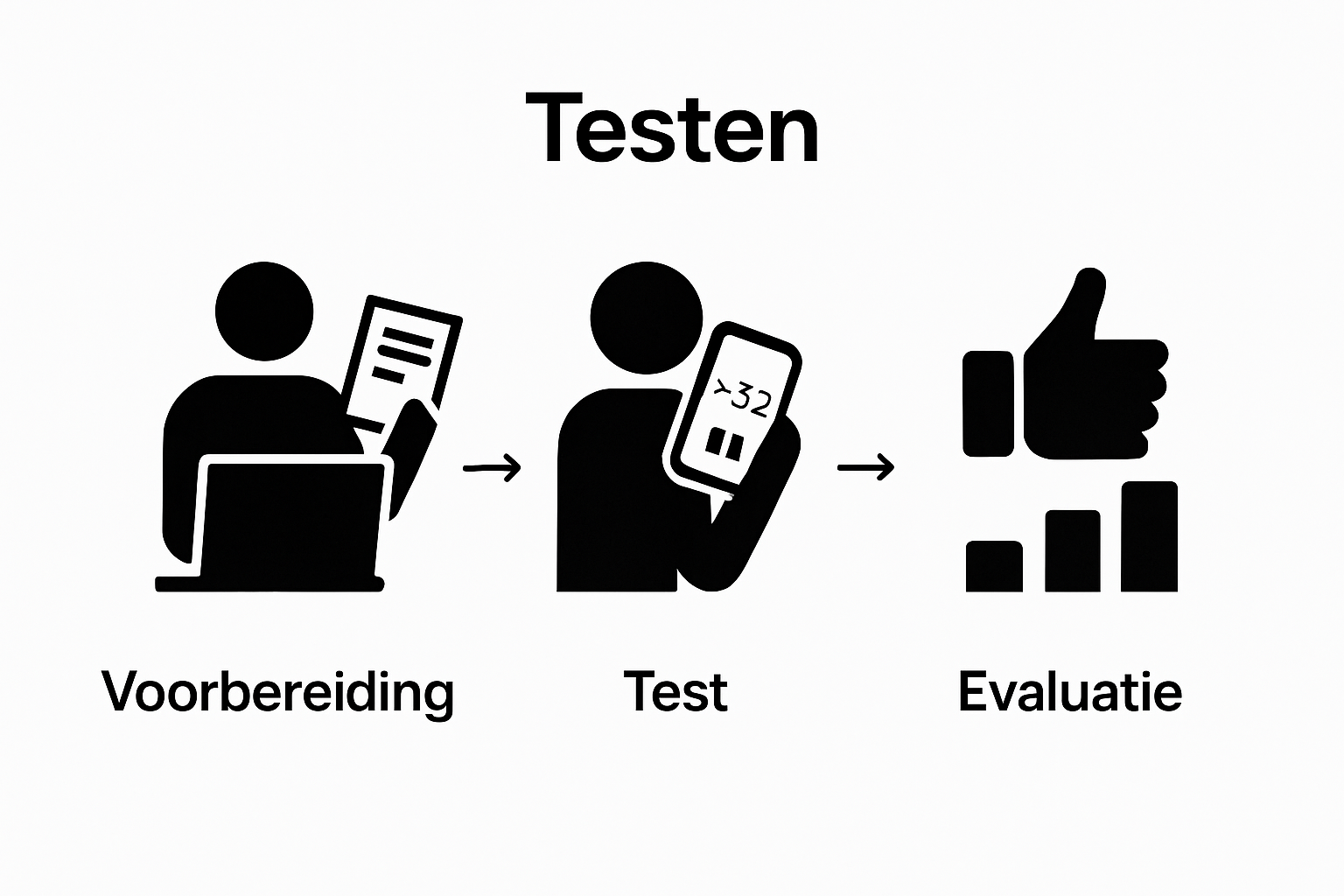 Infographic met stappen: tariefcontrole, testgesprek, evaluatie