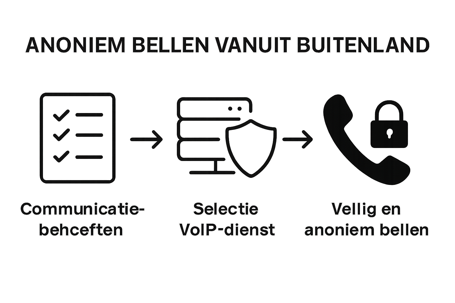 Drie-stappen infographic van anoniem bellen