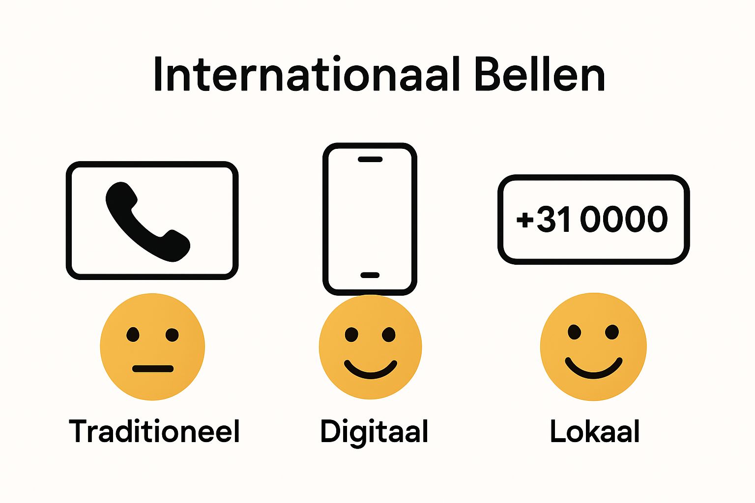 Eenvoudige vergelijking infographic van drie internationale belmethoden