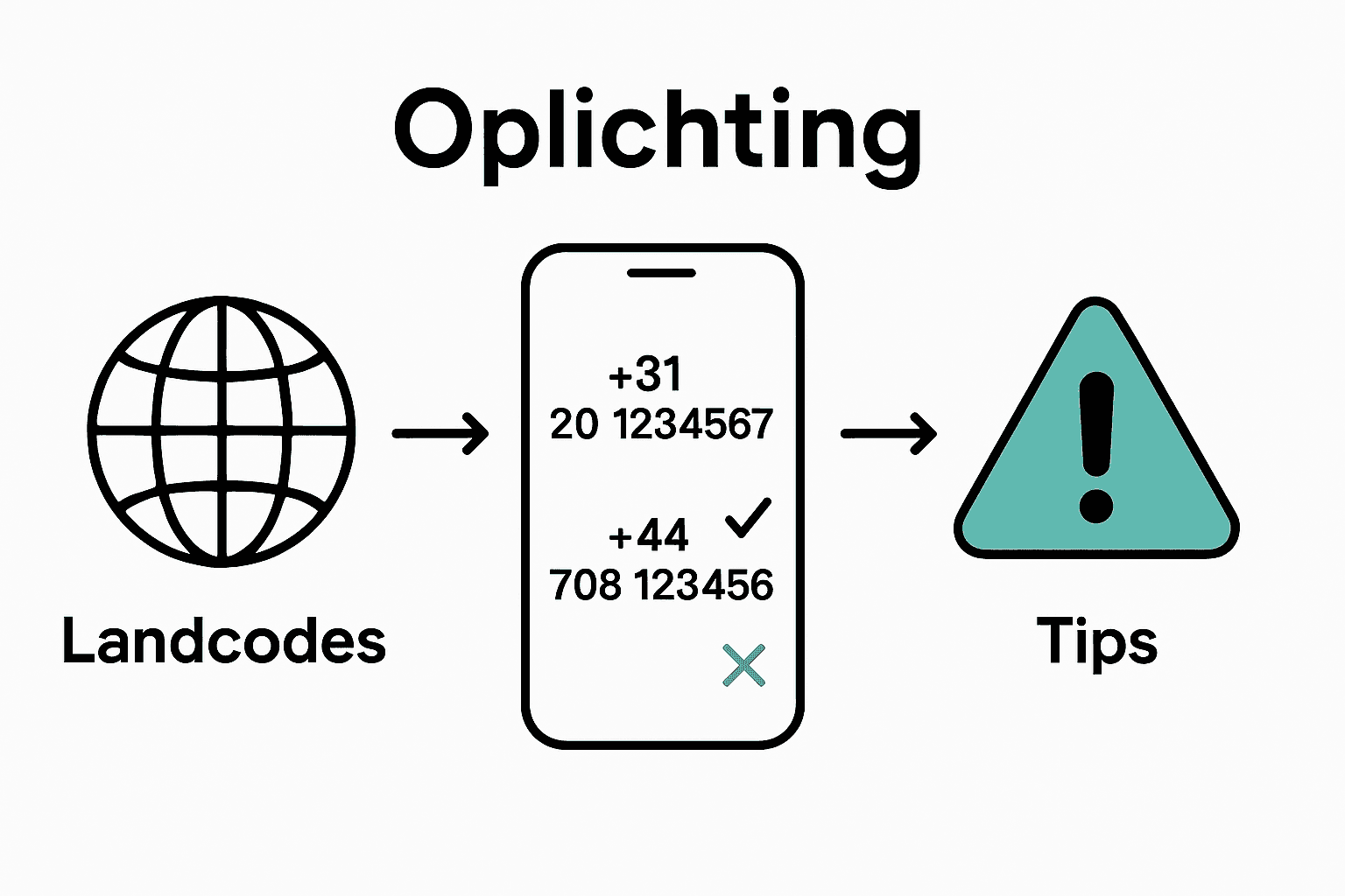 Infographic met wereldbol, smartphone en waarschuwingsicoon over buitenlandse nummers.