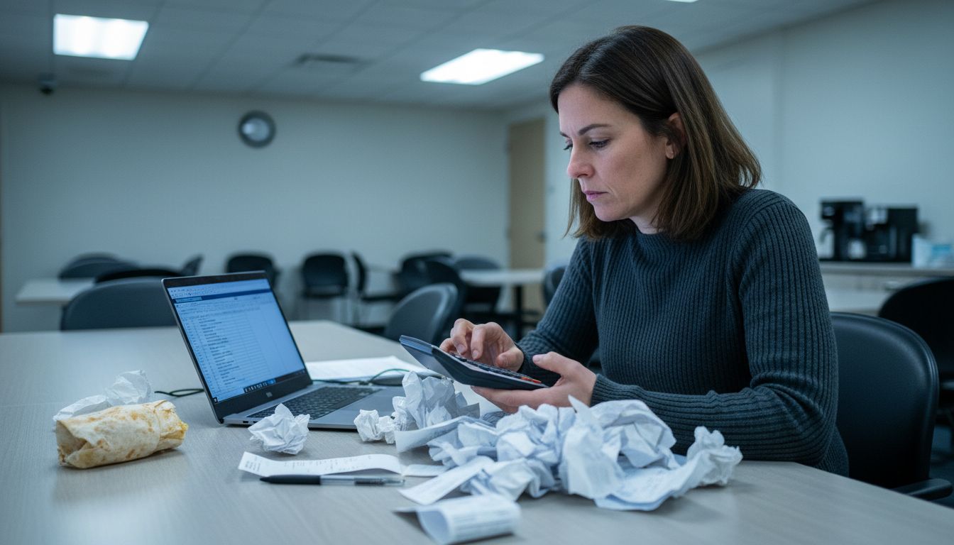 Woman checks phone bills for reimbursement