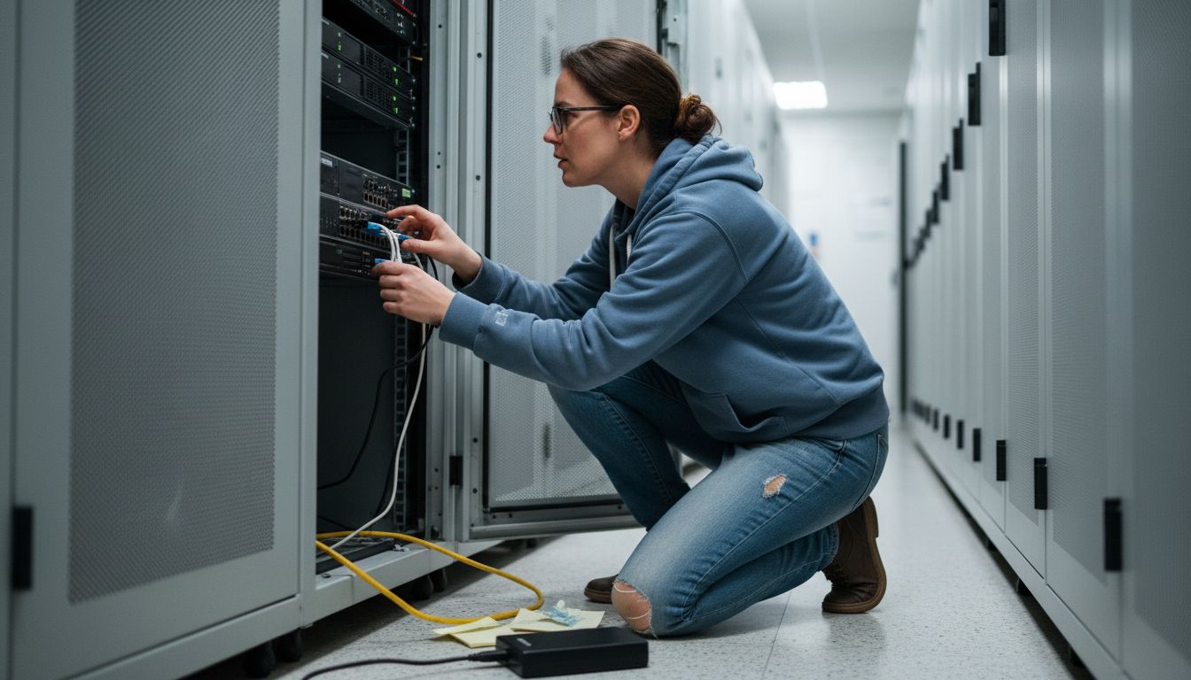 IT specialist checks server security setup