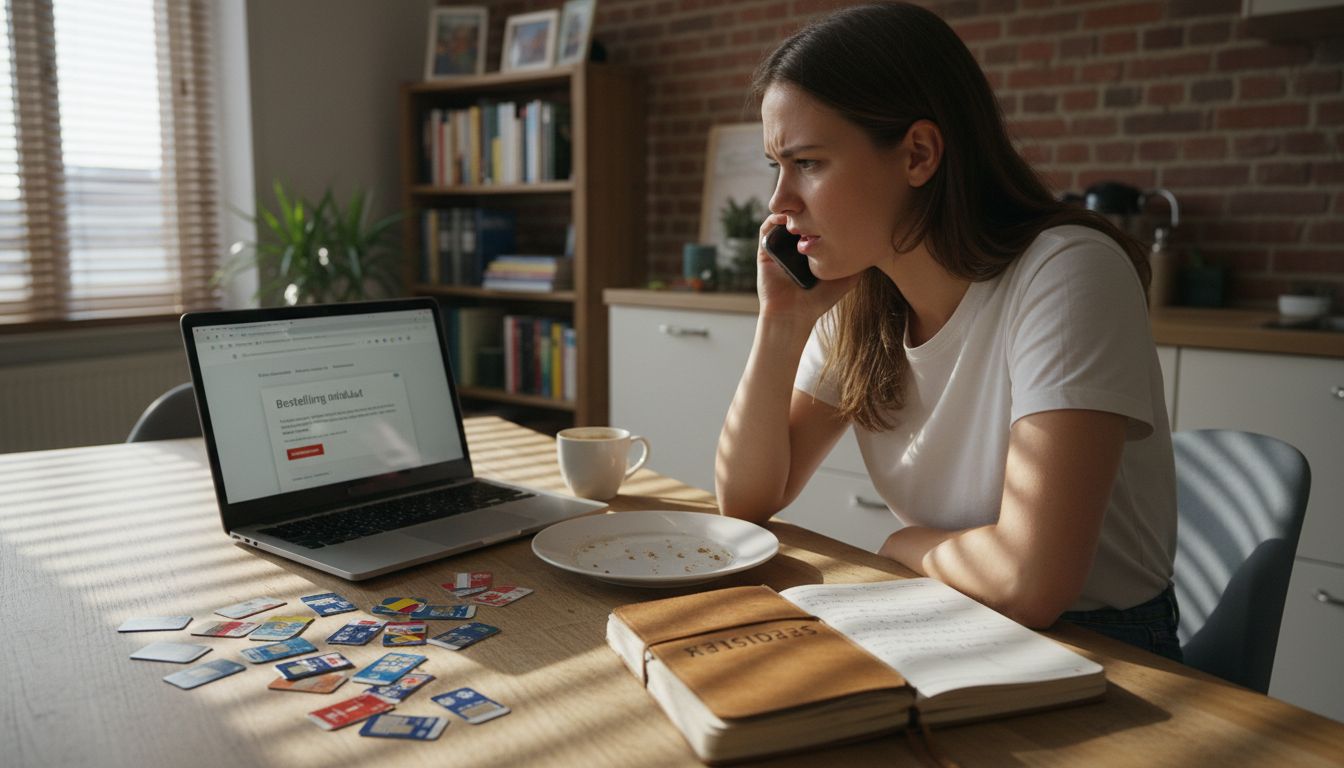 Vrouw die worstelt met beperkingen op haar telefoon