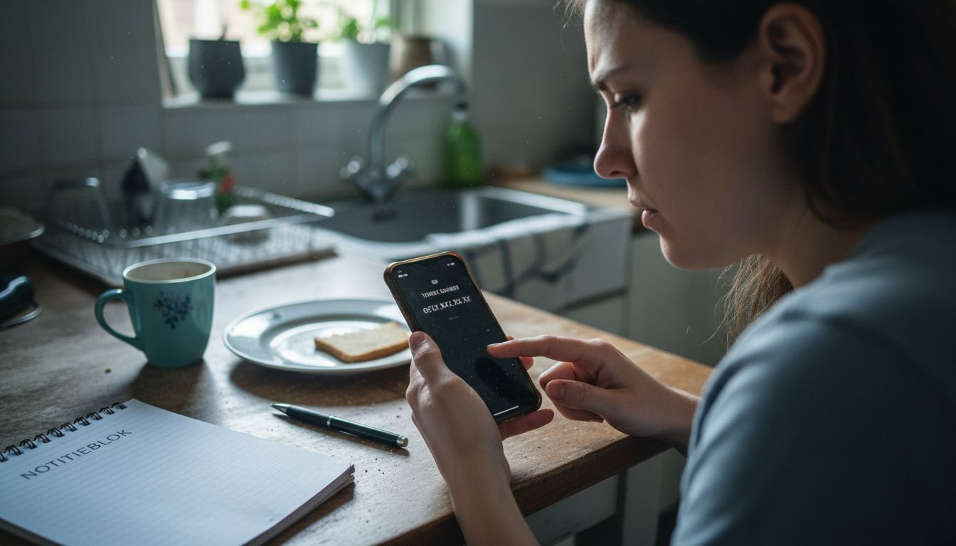 Een vrouw toetst een Turks telefoonnummer in op haar smartphone.